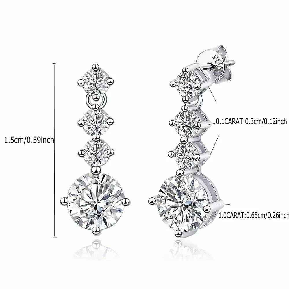 S925 Sterling Silver 2.6 Carat Moissanite Dangle Earrings For Women Party Dress Wedding Engagement Proposal Birthday Anniversary