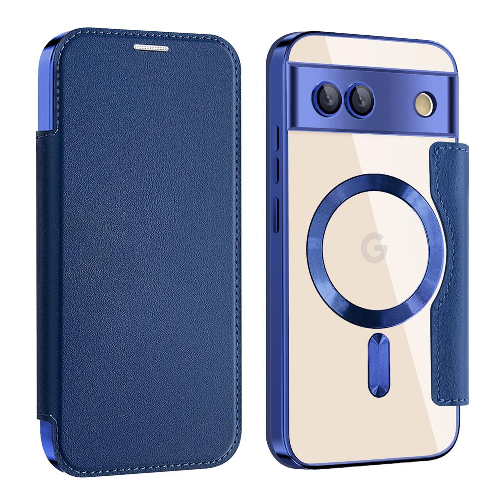 Luxury Leather Wallet Card Flip Clear Phone Case for Google Pixel 9 Pro XL 8A 7A Plating Magnetic Wireless Charging Shockproof Protect Cover