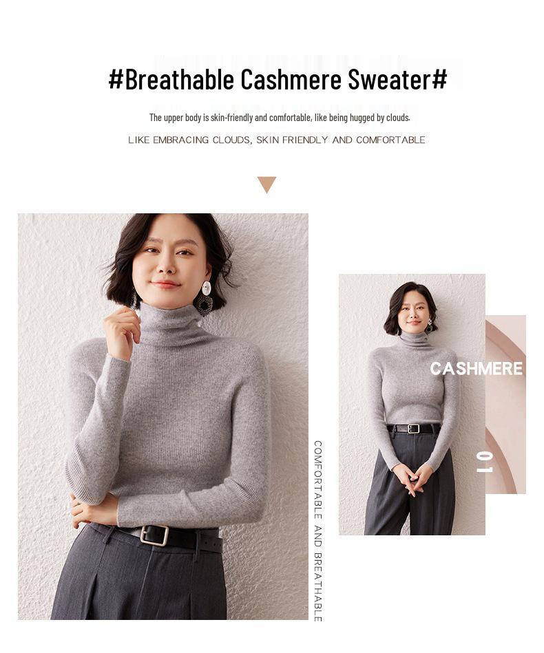 Женский кашемировый свитер с высоким воротником: Узкий крой, длинный рукав, вязаный свитер с воротником-стойкой для осени/зимы