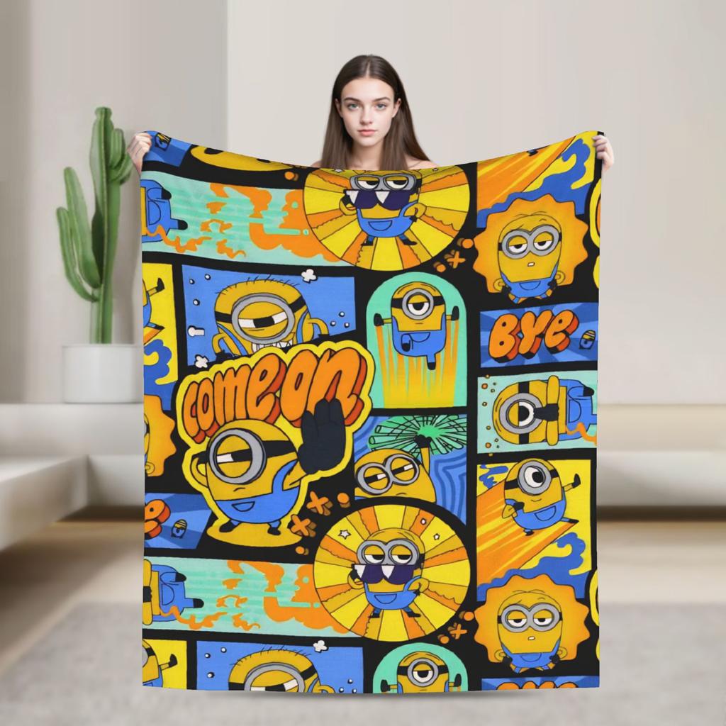 M-Minions Cartoon Christmas Flannel Blanket Warm Throw Blanket for Outdoor Travel Comfortable Bedspread Sofa Bed Cover