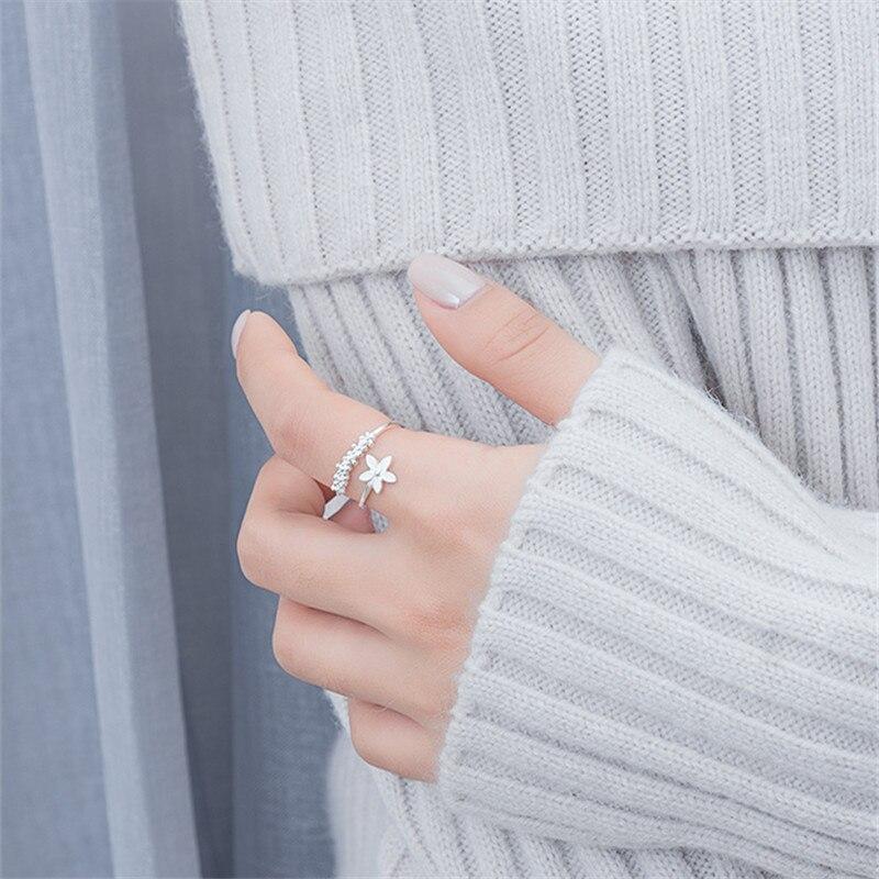 Korean 925 Sterling Silver Flower Adjustable Rings for Women Wedding Trendy Jewelry Anillos Jz156