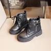 Девичьи ботильоны Весна Осень Дышащие Детские Модные Ботинки Детские Черные Кожаные Ботинки на Молнии Сбоку 2024 Новинка