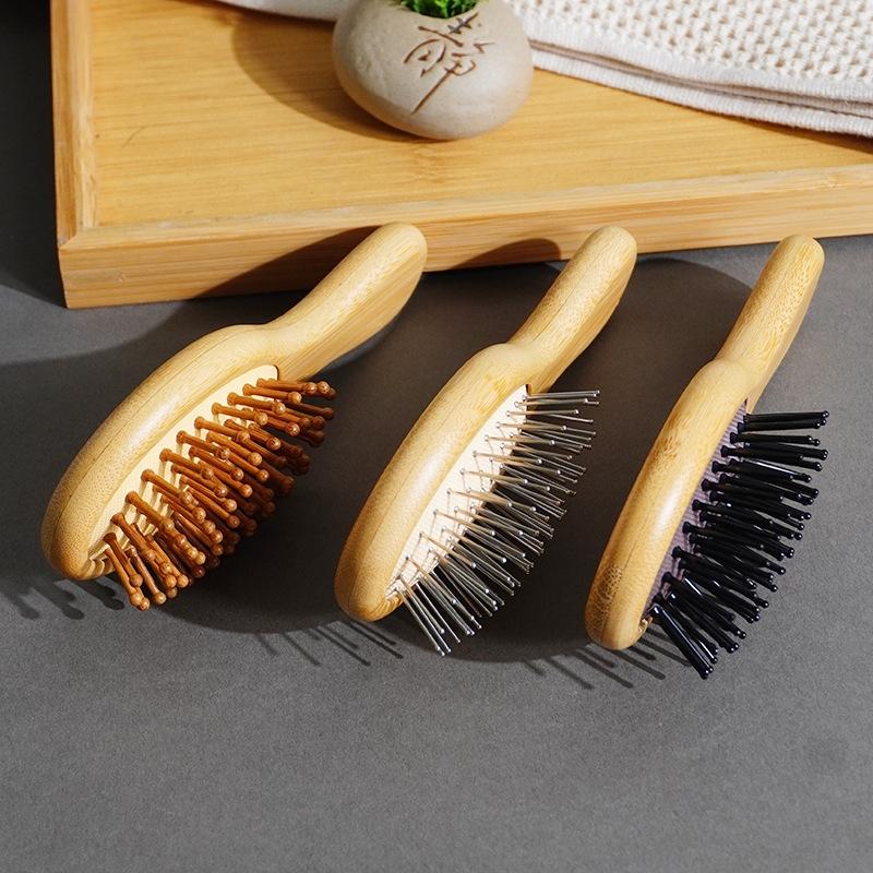 Wide Tooth Mini Portable Bamboo Wood Hair Brush Styling Anti-Static Airbag Cushion Comb with Custom Logo Detangling Brush
