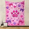 Pink Glitter Paw Prints and Bows Patterned Tapestry for Bedroom and Living Room Home Decor