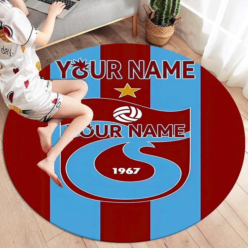 Soccer Emblem Custom Name Round Area Rug Carpet Rug For Living Room Bedroom Sofa Playroom Decor Nonslip Floor Mat