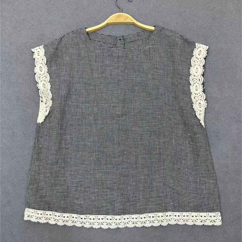 Johnature Универсальные свободные клетчатые кружевные топы без рукавов, летние японские винтажные жилеты на пуговицах с круглым вырезом, женские топы