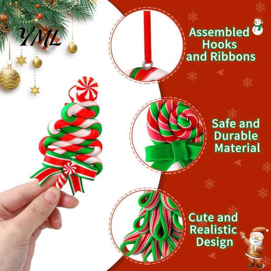 Wooden Hanging Decorations 16 Pcs Christmas Lollipop Ornaments, Red Green Striped Peppermint Swirl Candy Cane Festive Home Decor Decoration, Colorful