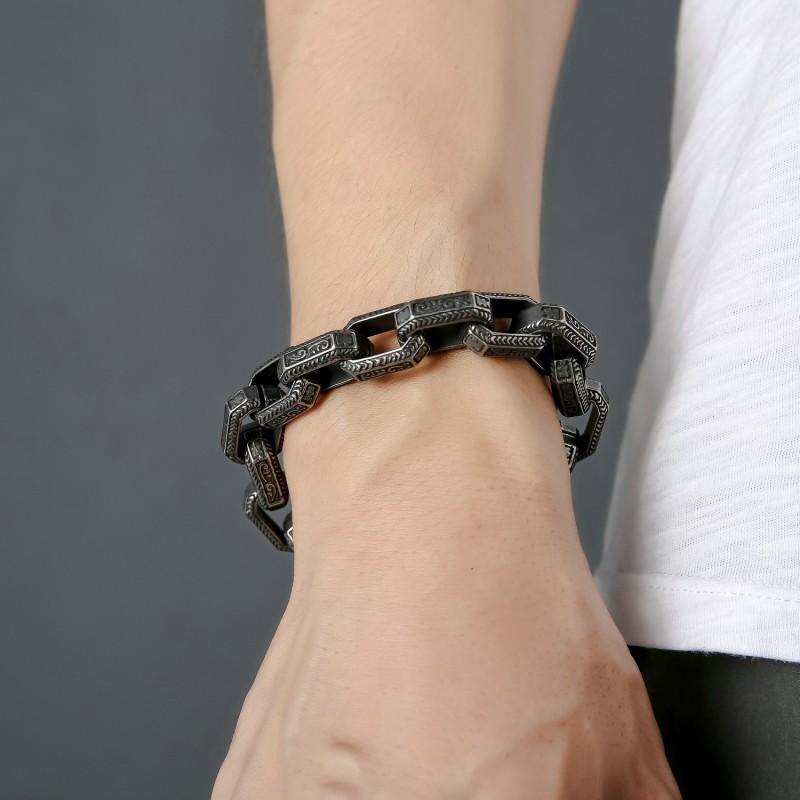 Titanium Steel Punk Style Mens Bracelet With Retro Geometric Black Oxidized Antique Finish