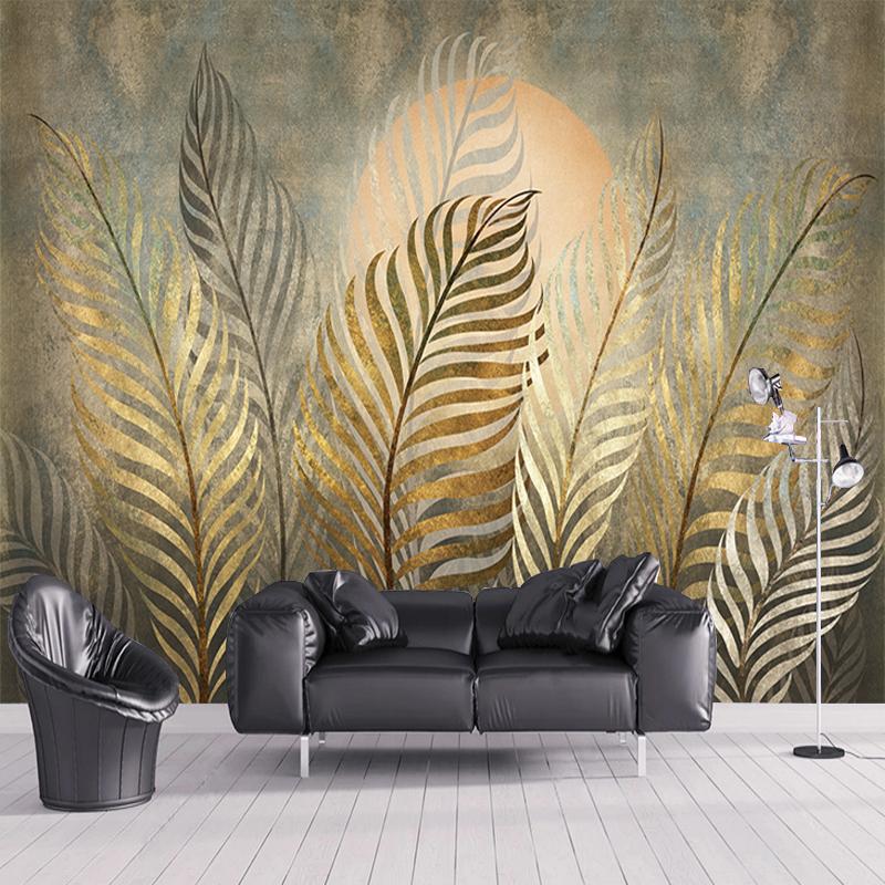 Европейский стиль 3D обои с золотым листом Искусство Ретро Ресторан Кафе Фон Стена Papel De Parede Креативный домашний декор 3D фрески