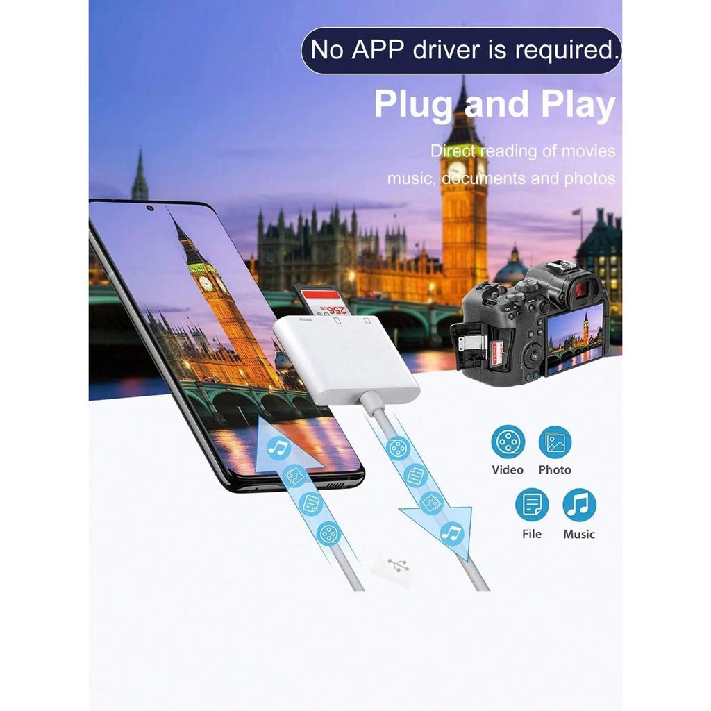 3-in-1 Type C Card Reader SD TF Memory Card Reader OTG Adapter High Speed Data Transmitter for iPhone 15 16 Samsun Xiaomi