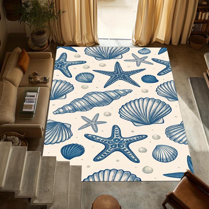 Ocean Blue Carpet Mat Rug Home Decoration Living Room Floor Rug Marine Animal Pattern Watercolor Style Indoor Area Rug