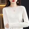 Crew Neck Curled Edge Spring and Autumn Wool Women's Seamless Inner Backing Knitted Sweater