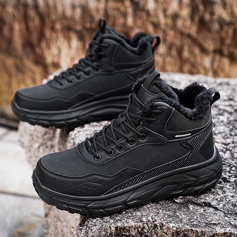 Большие размеры походные ботинки для мужчин и женщин, нескользящие, со шнуровкой, для скалолазания, зимние, черные, теплые, меховые, размер 48, походная обувь