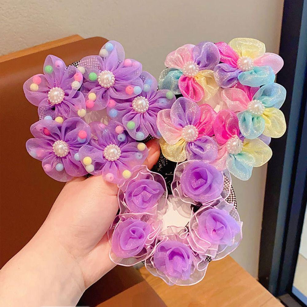 Mesh Flower Hair Net Rainbow Ballet Bun Snood Fashion Children Bun Net  Party