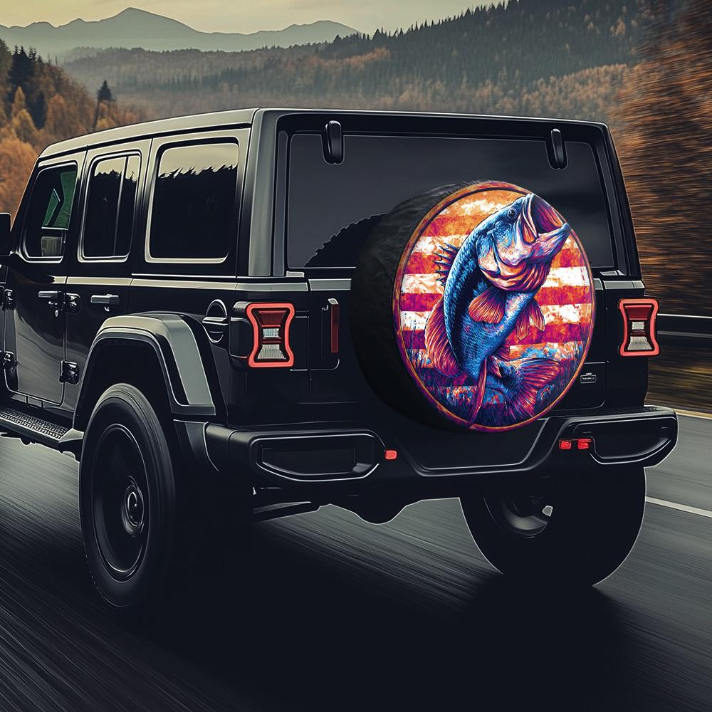 American Bass Jump Tide Fishing Pattern Tire Cover, Suitable For Pickup Trucks, Saltwater Fishing RVs, Off-road Pickups, And Ca