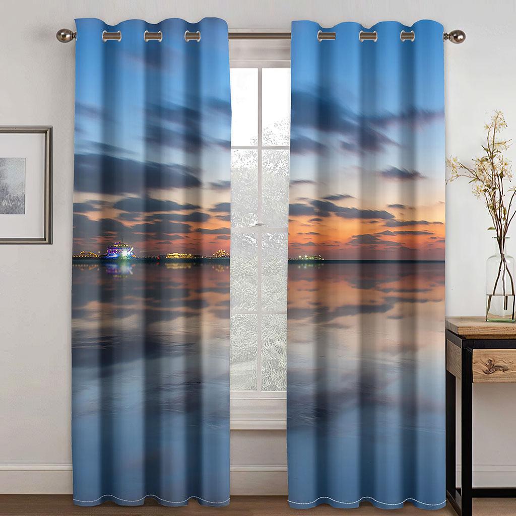 Закат на берегу моря, закат, пейзаж, солнцезащитные шторы, 3D-цифровая печать, полиэстеровые шторы, 2 панели, гостиная, спальня, декор, шторы