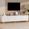 Meuble TV - LEMONBEST - 180 x 40 x 45 cm - 2 armoires 4 portes - Pour téléviseur jusqu'à 75" - Blanc chaud