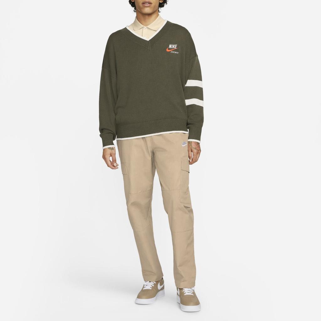 Nike Спортивная одежда, пуловер с v-образным вырезом и полосатым принтом, мужские топы, цвета хаки, DX0009-325