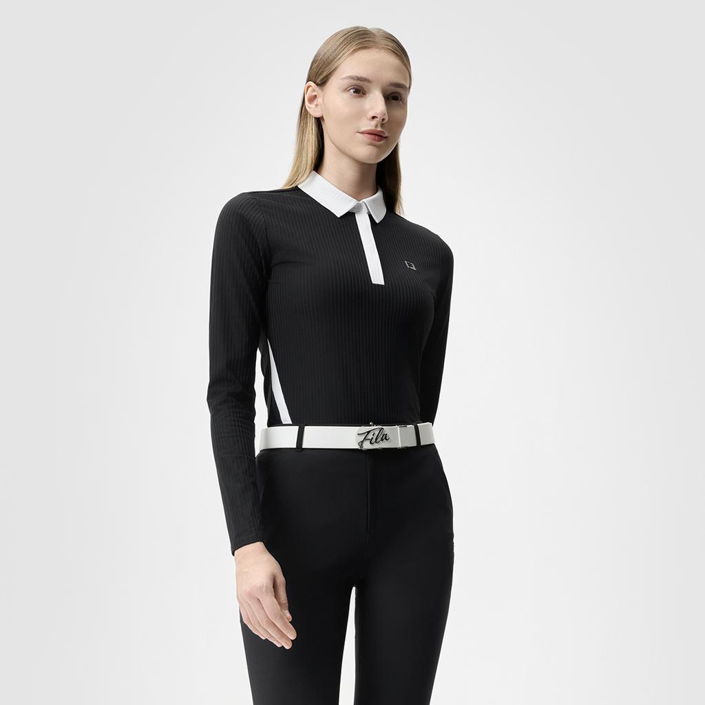 Fila Серия Гольф Спортивный Модный Универсальный Простой Вязаный Поло с Длинным Рукавом Женские топы Насыщенно-Черный A11W515207F-BK