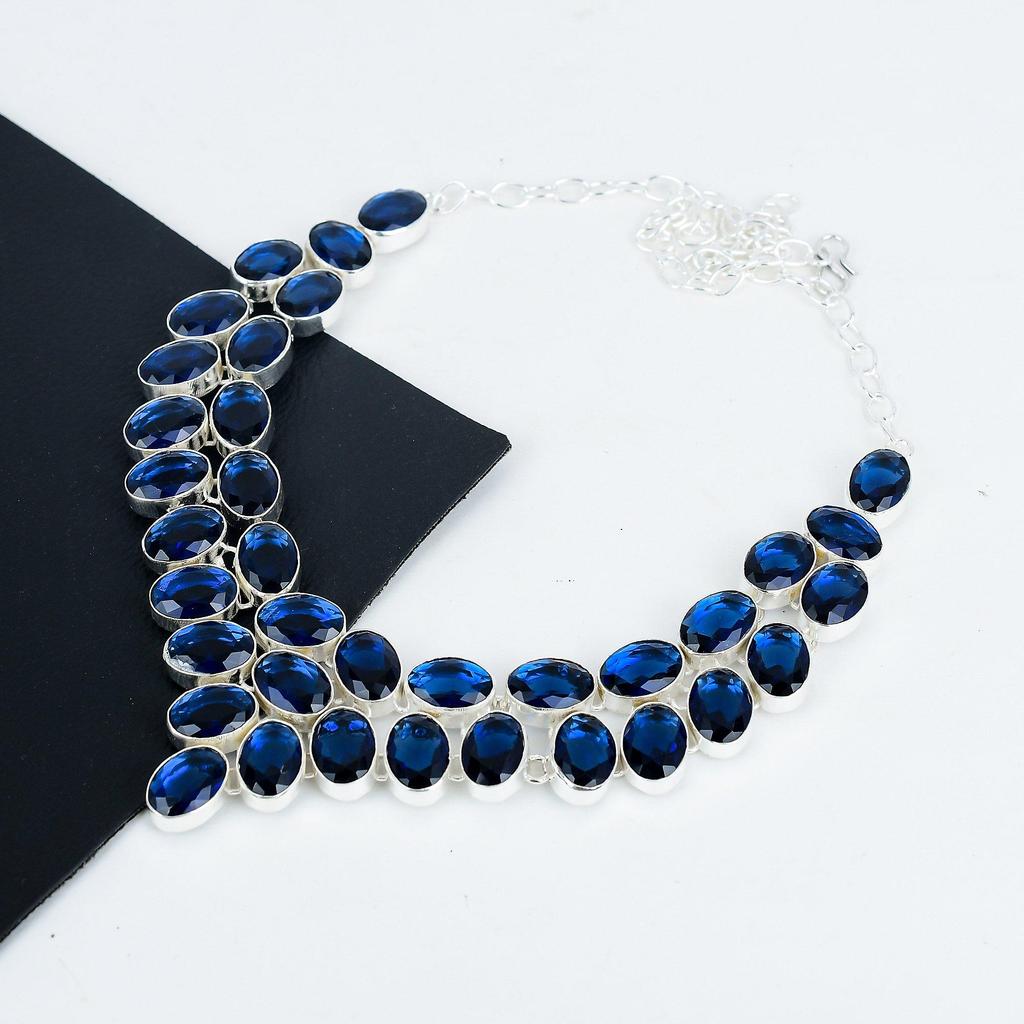 Удивительное колье из серебра 925 пробы с синим сапфиром, колье из серебра с синим сапфиром для жены, ожерелье унисекс, подарок на Пасху