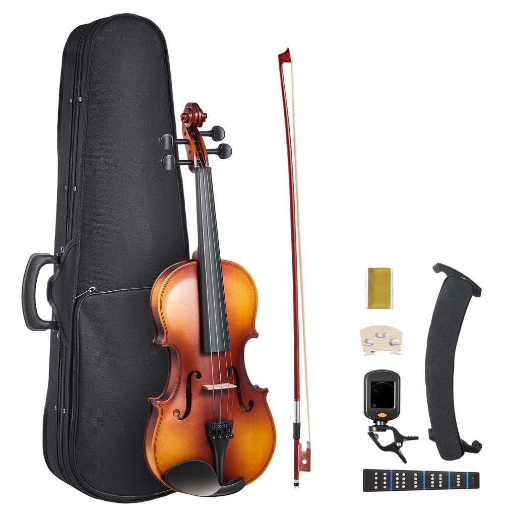 VEVOR Violin 355mm Full Size for Adults, Violin Fiddle Set for Beginners with Hard Case, Rosin, Bow, Shoulder Rest, Bridge, Tuner and Extra Strings