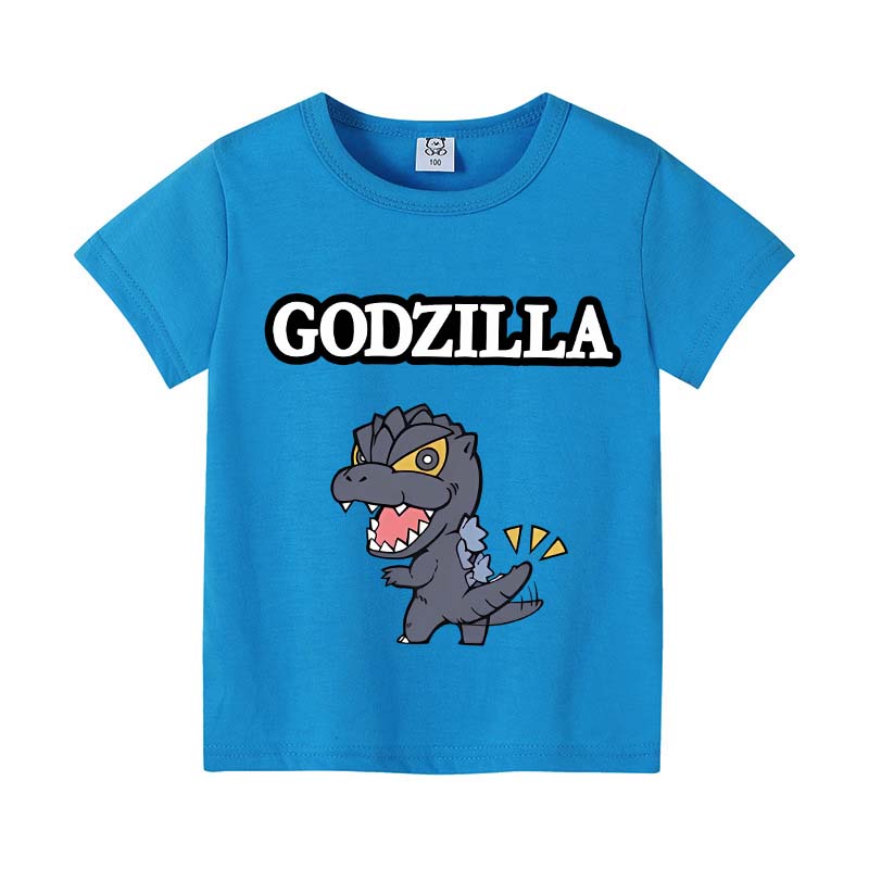 Godzilla Children Short Sleeve T Shirts Anime Character Print Polyester Tops Boys Cartoon Summer Casual Tees Kids Clothing Gifts