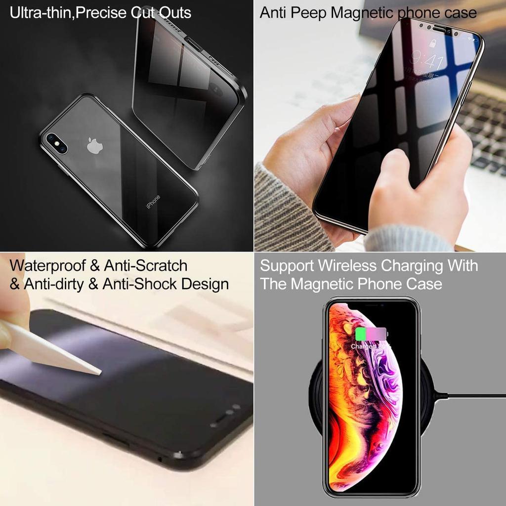 Anti Peep Magnetic Adsorption Double Sided Glass Privacy Screen Protector Metal Bumper Anti Spy Phone Case for iPhone