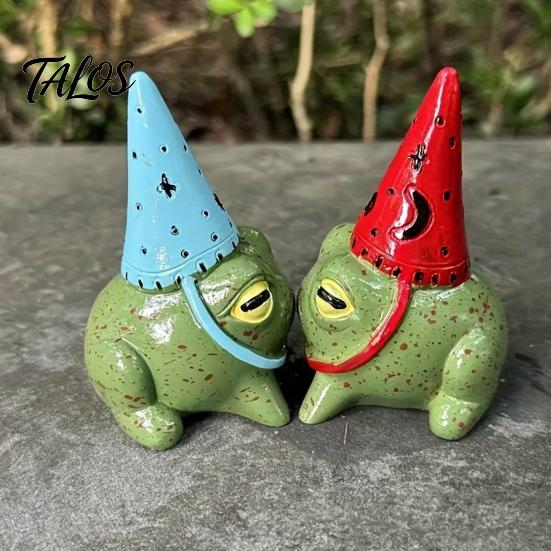 Talos Miniature Frog Figurine, Little Statue with A Party Hat, Decorative Resin Ornament for Outdoor Garden Courtyard