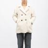 Cream Sherpa Pea Coat with Lapel Collar Button Woman