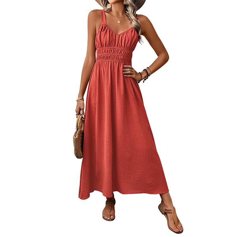 Женское летнее повседневное плиссированное платье без рукавов с лямкой через шею