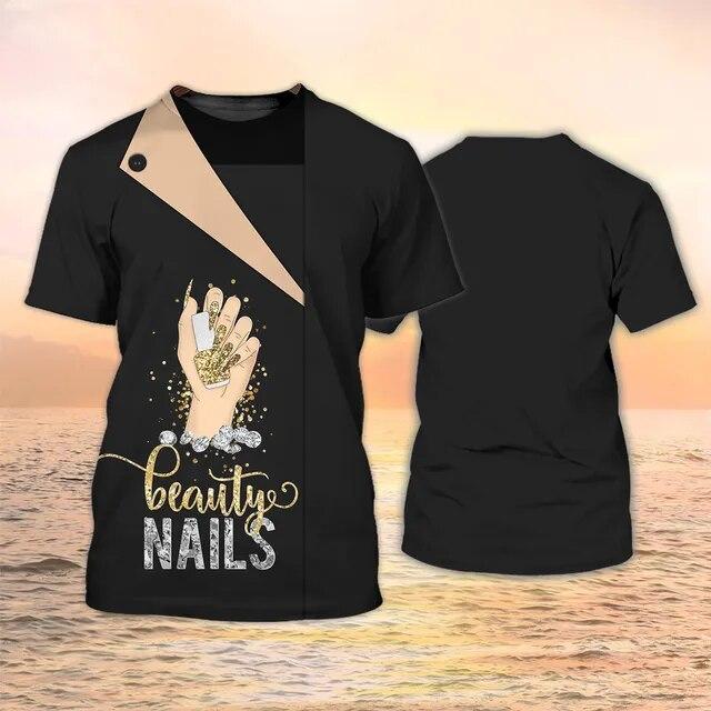 Newest Summer Fashion Women‘s T-shirt Nail Technician Personalized Tops 3d Print T Shirt Unisex Casual Nails Shirt Uniform