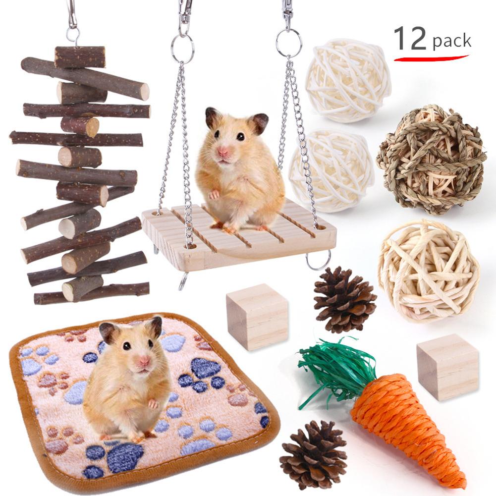 Wooden Hamster  Toy  Grass  Ball  Set Bite-resistant Molar Cleaning Tooth Toys Interactive Games Props Pet Supplies For Rabbit Guinea Pig