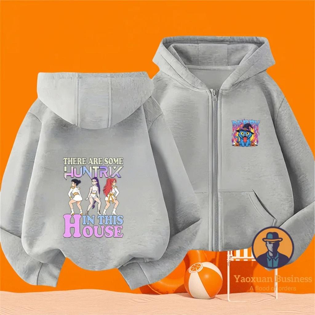 Модная K-Pop Толстовка с капюшоном на молнии для детей, мальчиков и маленьких девочек, с милым принтом, мультяшная, теплая, ветрозащитная, осенне-зимняя мода