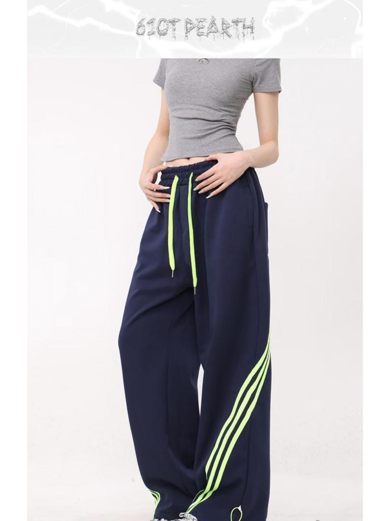 Женские летние модные широкие спортивные брюки с полосками по бокам