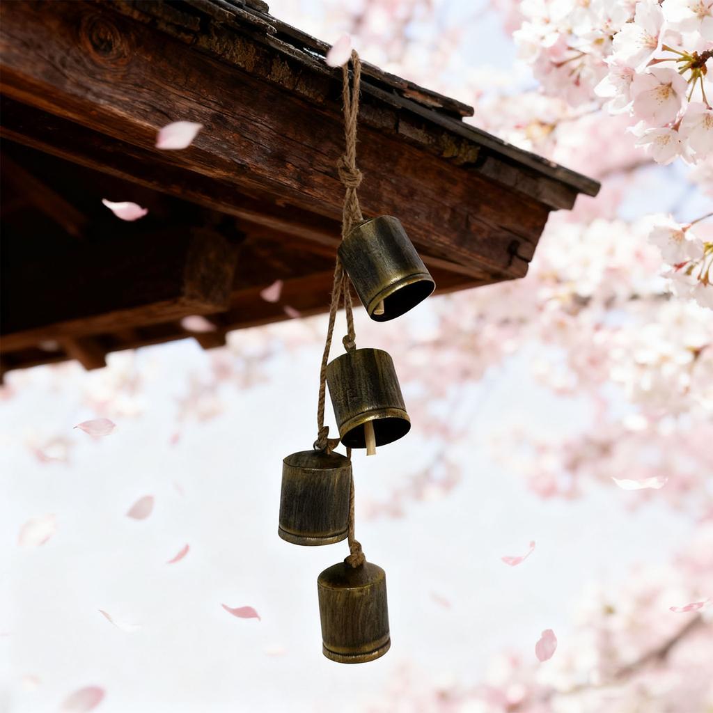 Brass Bells Hanging Tibetan Cow Bells Handmade With 4 Bells Jute Rope For Trending Christmas Decor