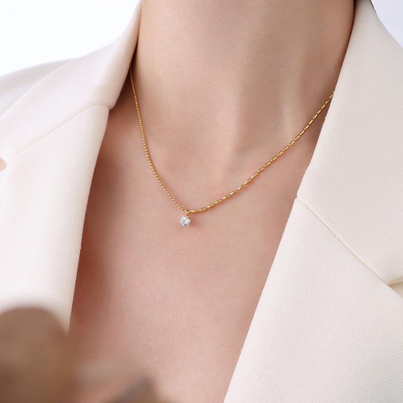 French Minimalist Fashion Stainless Steel 18k Gold Geometric Beads Zircon Necklace Women Spot