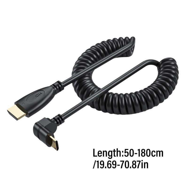 90 Degree Mini HDMIcompatible Male to HDMIcompatible Male Spring Coils Cable Version 1.4 Video Cable Supports 1080P Resolutions
