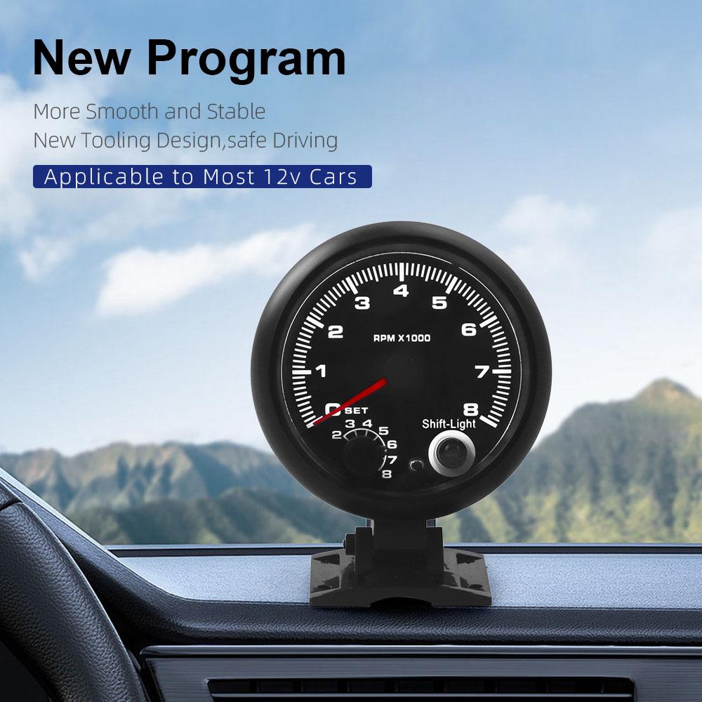 Тахометр Универсальный 3,75-дюймовый тахометр с 7 цветами светодиодов, 0-8000 об/мин, черный корпус и тахометр на ободе, автомобильный счетчик
