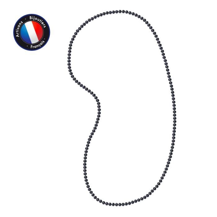 Necklace - Perlinea - AAA+ Freshwater Cultured Pearl - Semi-Round 5-6 Mm - Black - 80 Cm