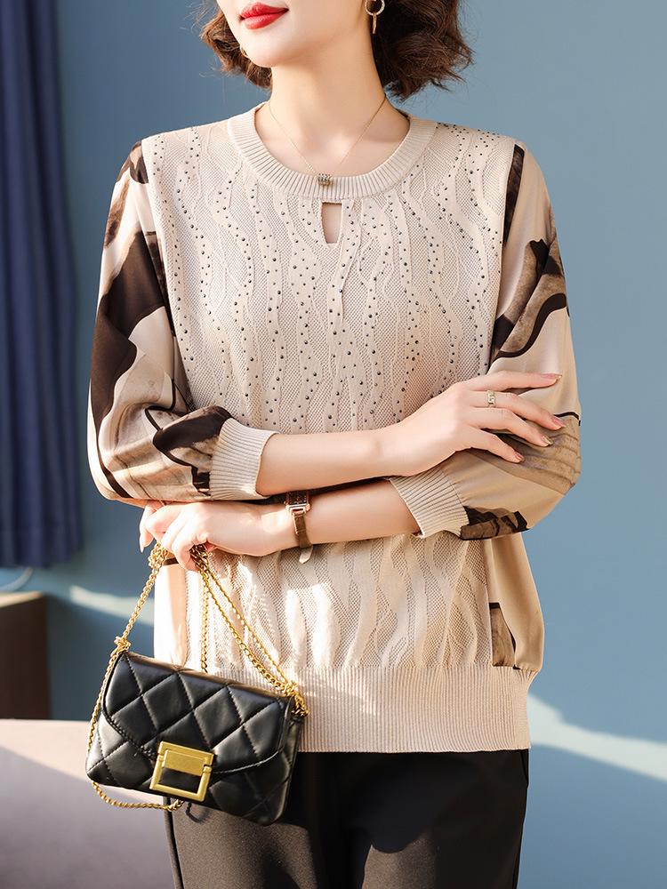 Вязаный осенний топ для мамы 2025 - Модная легкая футболка для женщин среднего возраста