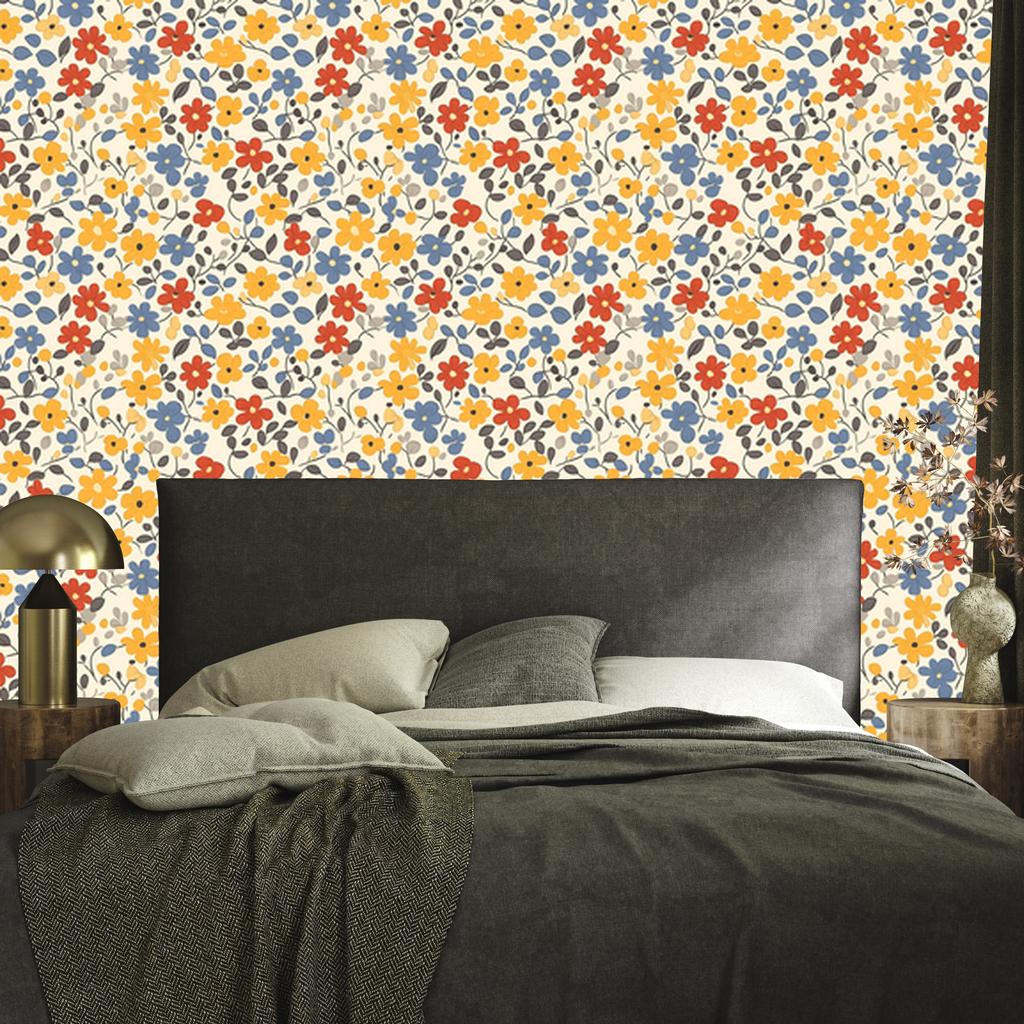 Cottagecore Flowers Wallpaper Cream and Beige for Living Room and Bedroom 50x1000