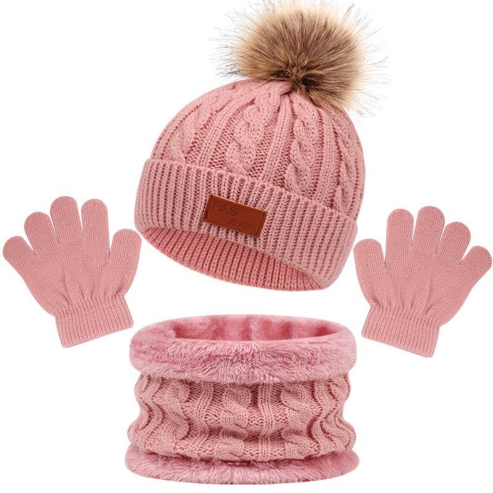 3pcs/set Comfortable Toddler Bonnet Cute Pompom Knitted Hats Kids Hat Set  Autumn Winter