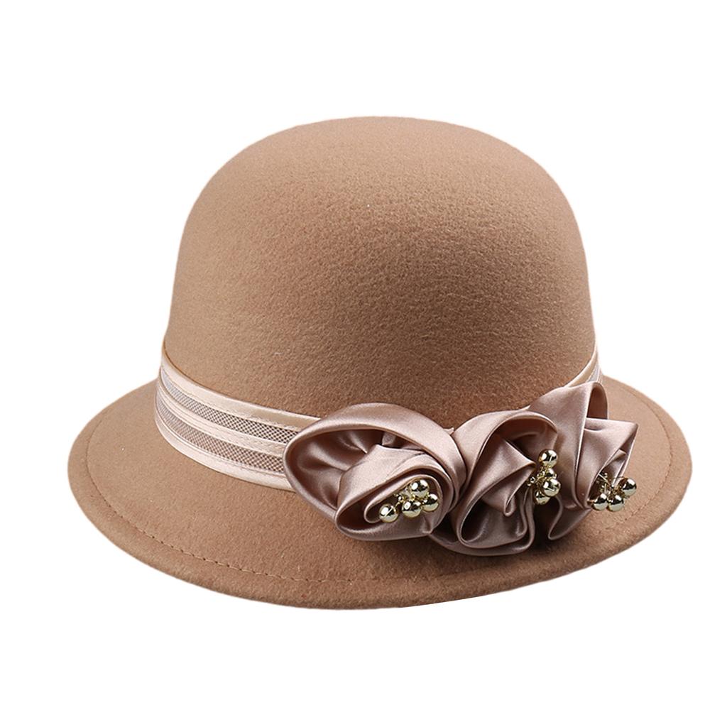 Fashion Fedora Cap Bowler Hat for Women 1920S Flapper Costume Wool Hat Cocktail Party Cap Winter Autumn Warm Headpiece
