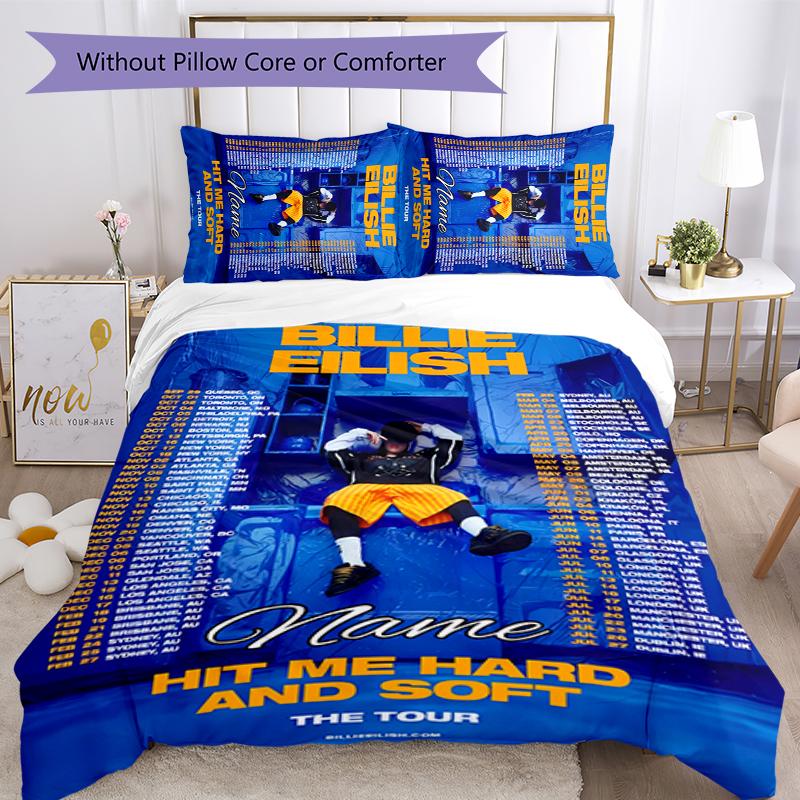 3pcs Custom Name Billie Eilish Bedding Set Duvet Cover Closure Includes 1 Duvet Cover & 2 Pillowcases for All Seasons Bedroom Decor