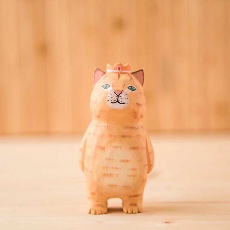 Wooden Carved Kitten Figurine Handcrafted Cat Sculpture Cute Table Decor Home Display Birthday Gift For Cat Lovers Kids Women