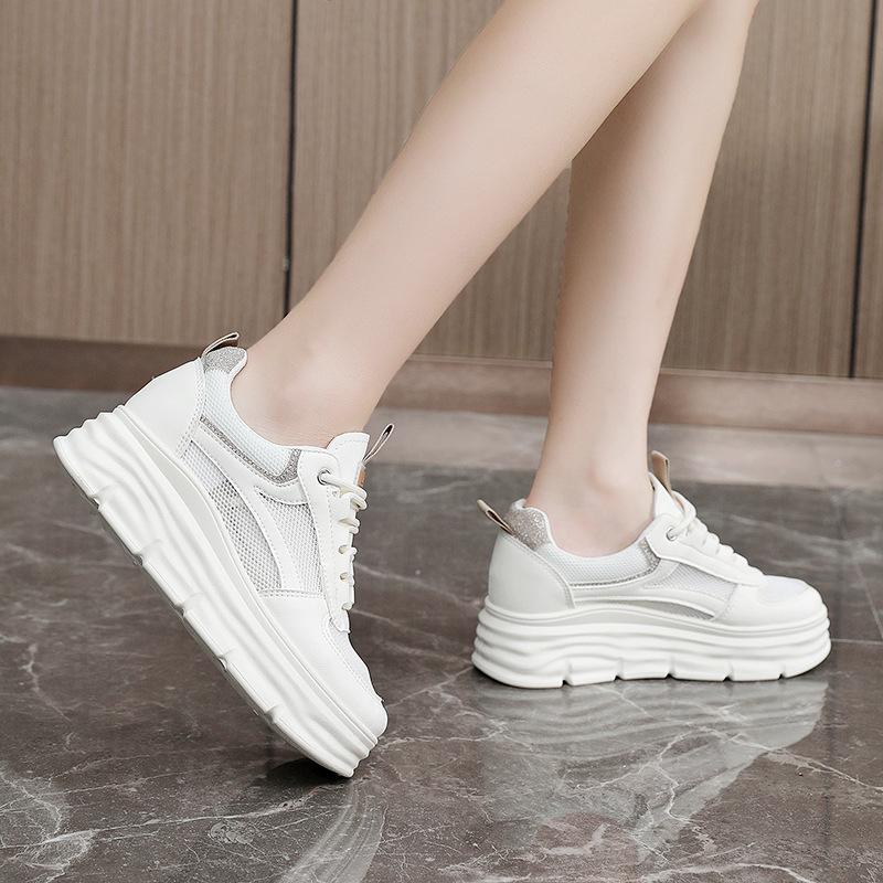W3659 New Mesh Surface White Shoes  Spring and Summer Hollow-out Invisible Elevated Thick Bottom Students All-Match Breathable Mesh Shoes