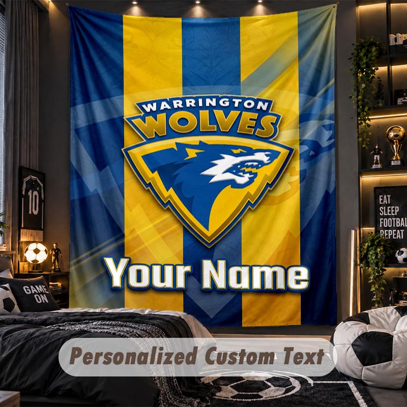 TapestryWarrington Wolves Custom Name Text Personalized Wall Hanging Tapestry Home Wall Decor