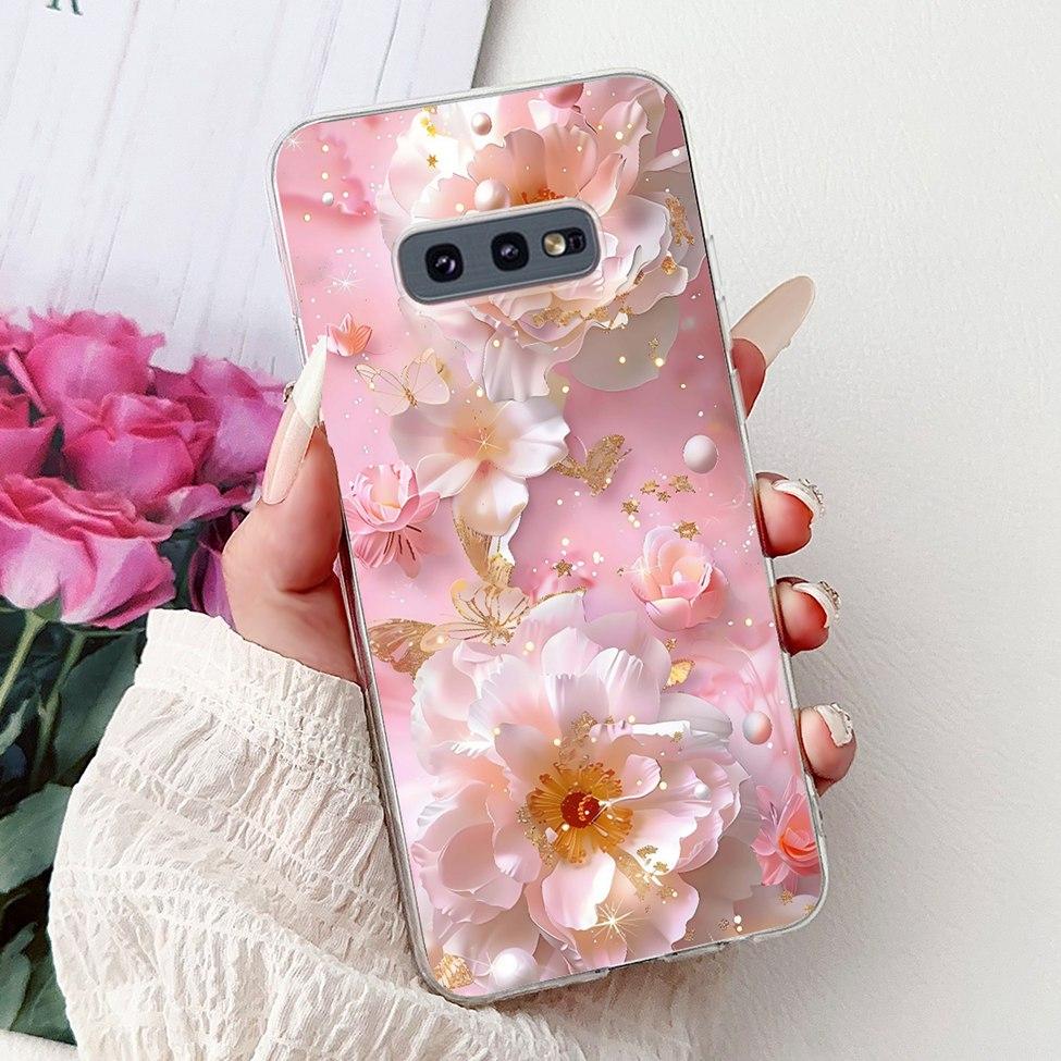 Clear For Samsung S10e Case Cover Luxury Butterfly Love Fashion Flowers Cool Funny Painted Soft Phone Case SM-G970F SM-G9700