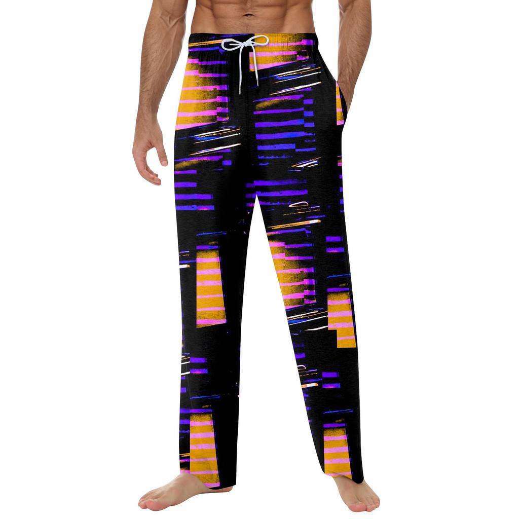 Мужские мягкие домашние пижамные штаны с гавайским принтом, повседневные спортивные штаны с завязками