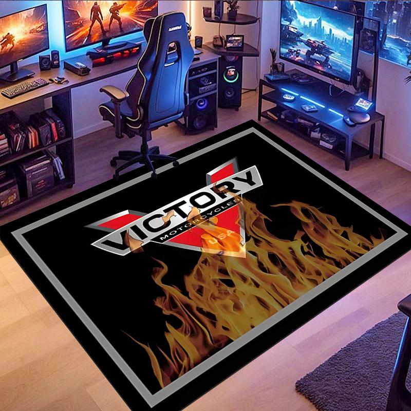 Victory Motorcycles Themed Rug, suitable for living room, bedroom, game room, computer room and home décor.